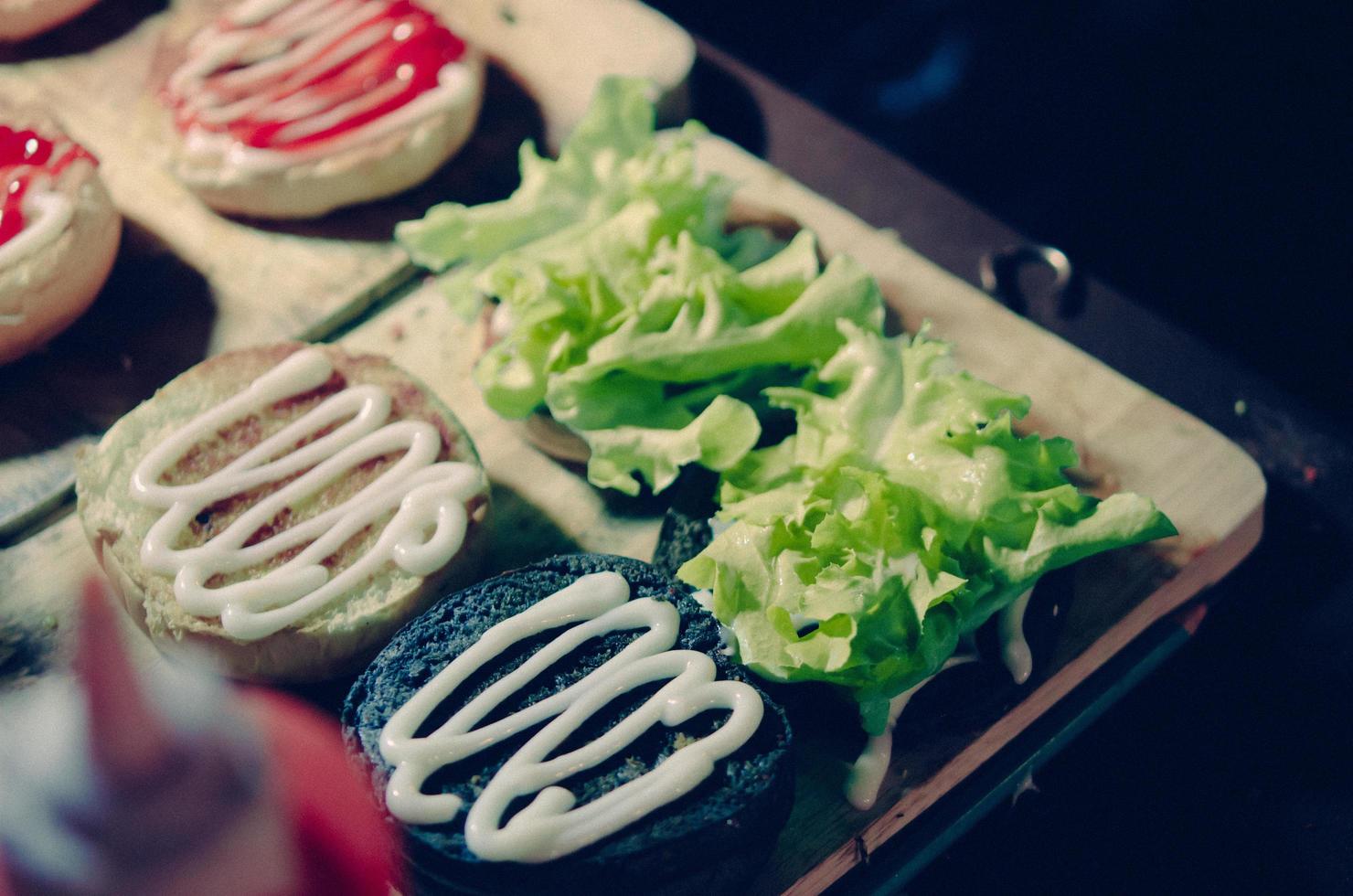 Vintage hamburger on dish photo