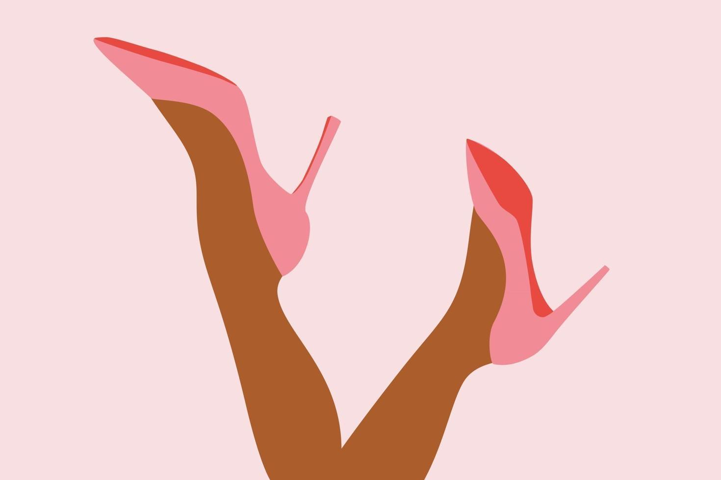 Women's feet in shoes raised up. Female legs in pink shoes. vector