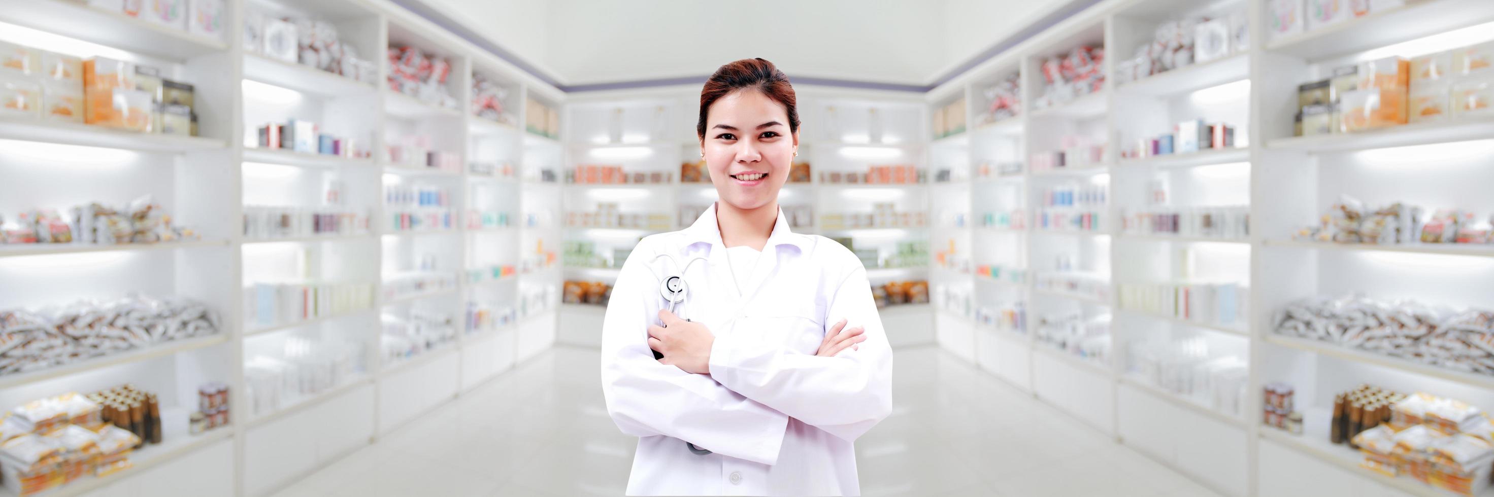 Pharmacist with pharmacy background photo