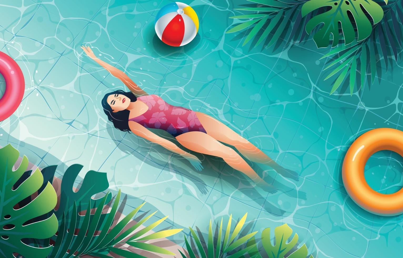 Young Girl Enjoying Summer Vacation in The Swimming Pool vector