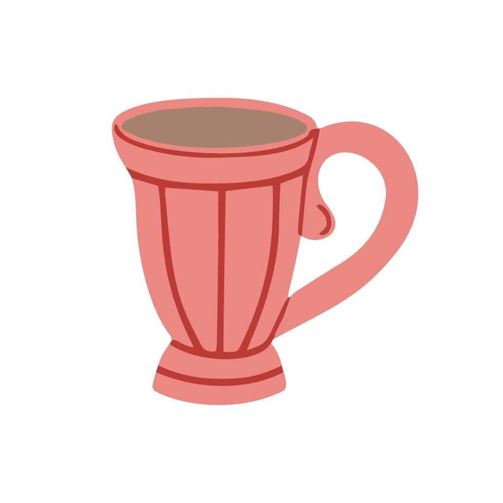 Ceramic mug with coffee isolated on a white background. Cartoon vector illustration.