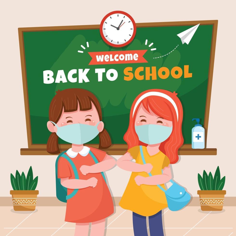 Children Back to School While Following Health Protocol vector