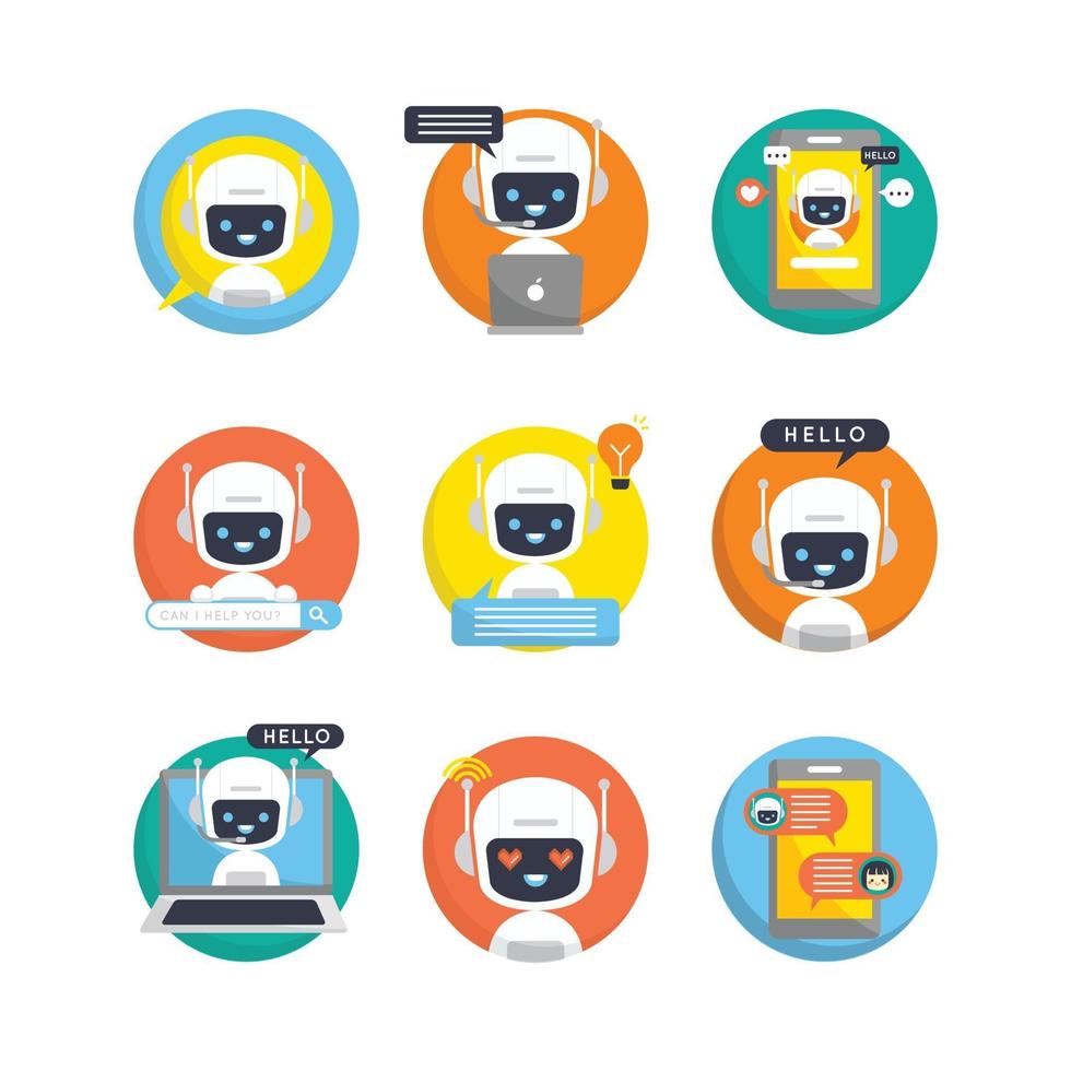 Set of Chatbot Service Stickers vector