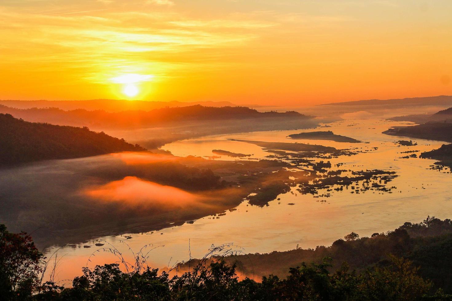 Morning sunlight at the Mekong River, Sangkhom District, Thailand photo