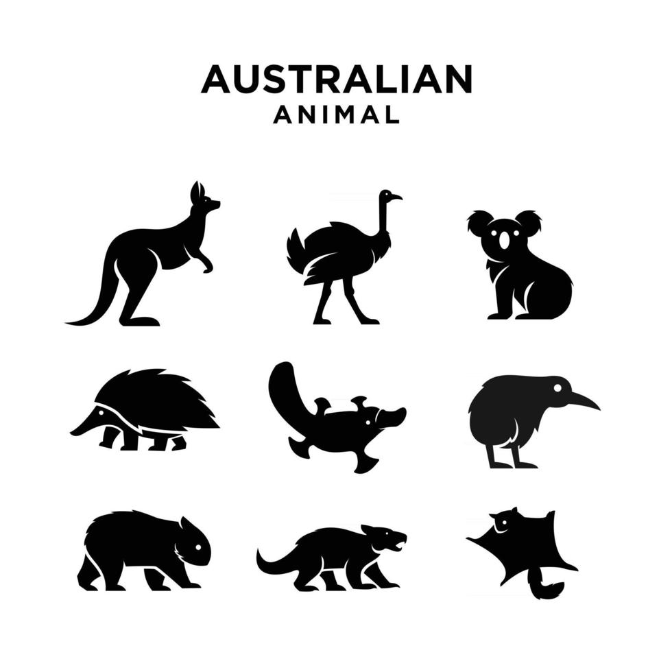 Establecer colección animal australiano logo negro icono diseño ilustración vector