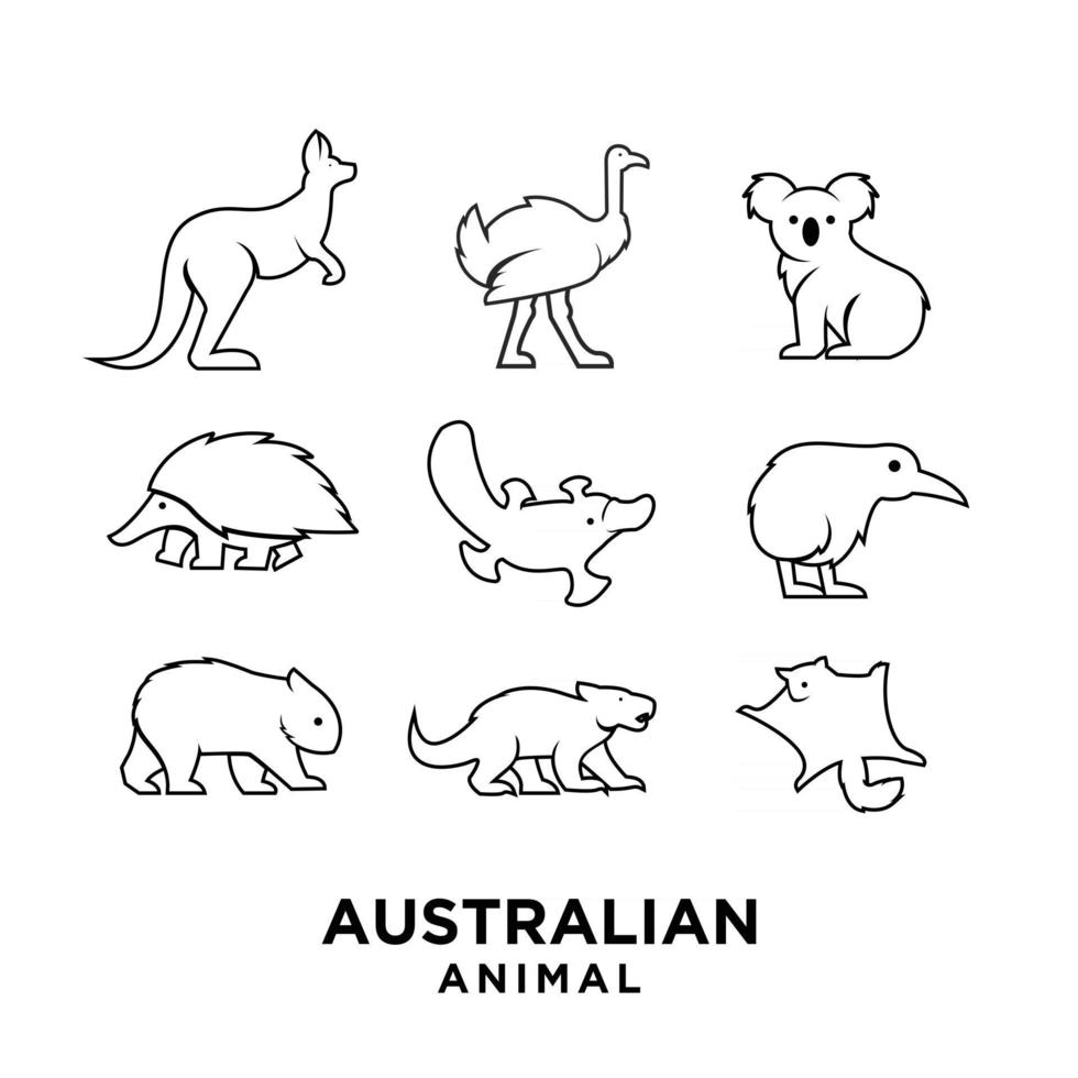 Establecer colección animal australiano logo negro icono diseño ilustración vector