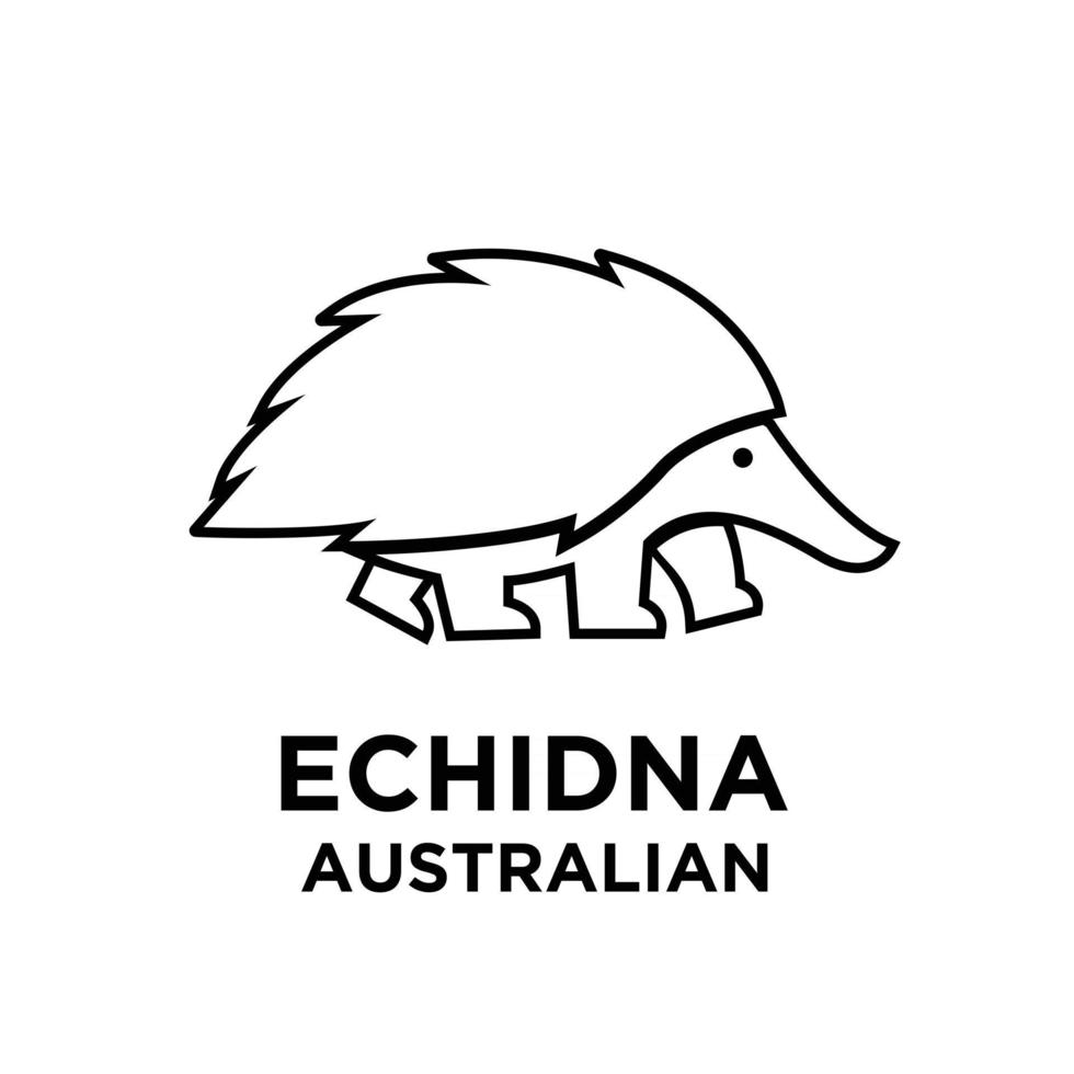 Equidna animal australiano vector silueta negra logo icono ilustración diseño aislado fondo blanco.