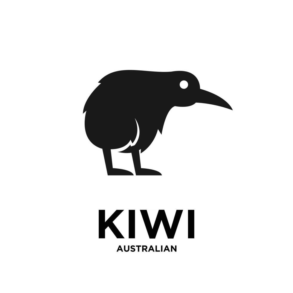 australiano animal kiwi pájaro animal vector logo negro icono ilustración diseño fondo blanco
