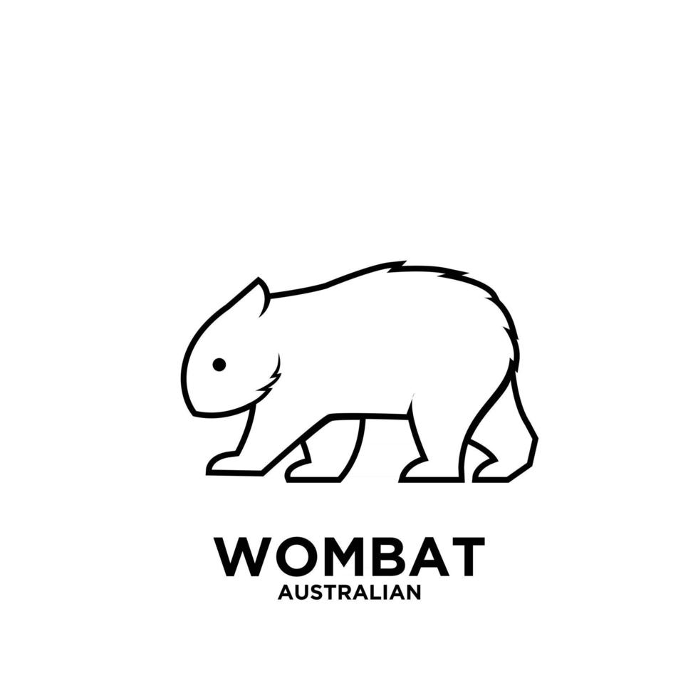 Animal australiano wombat animal vector logo negro icono ilustración diseño fondo aislado