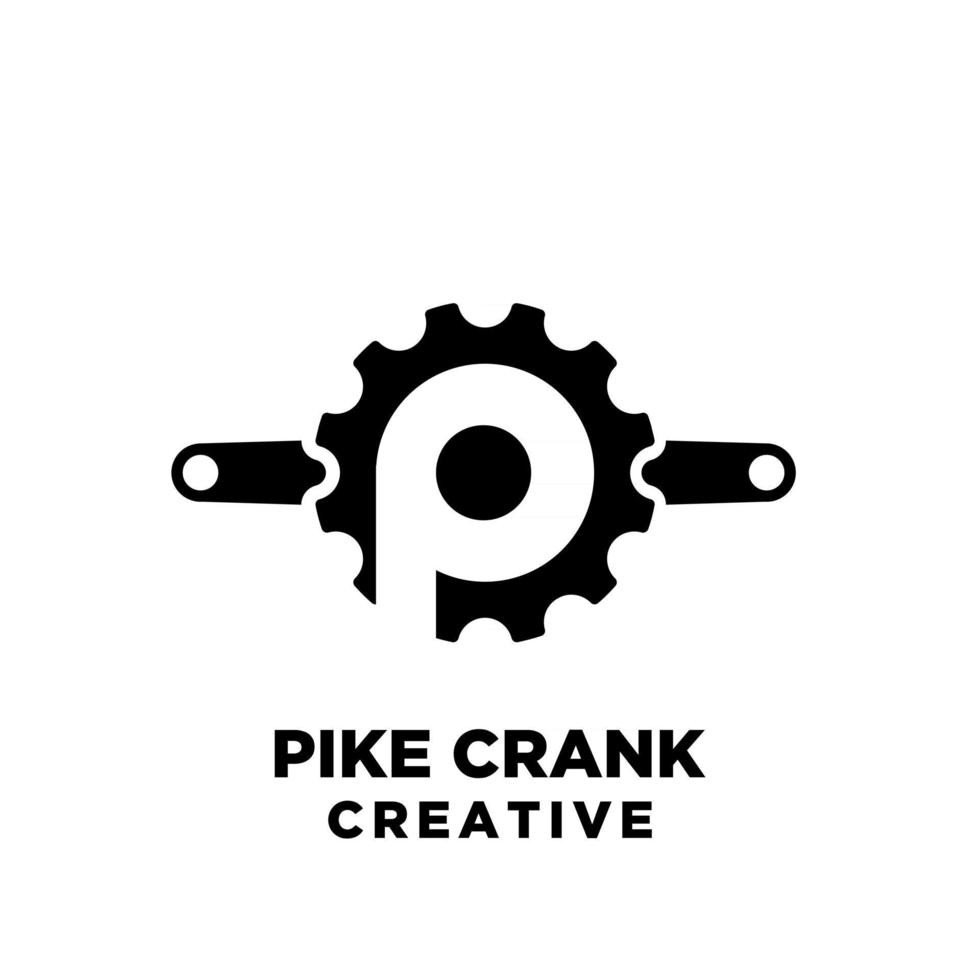 pike cycle crank creative sport bike with initial letter p vector logo icon illustration design isolated background