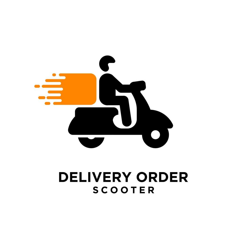 Diseño de icono de logotipo negro de mensajería de entrega de scooter simple vector