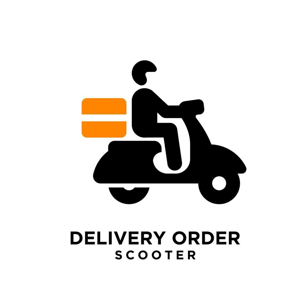 Diseño de icono de logotipo negro de mensajería de entrega de scooter simple vector