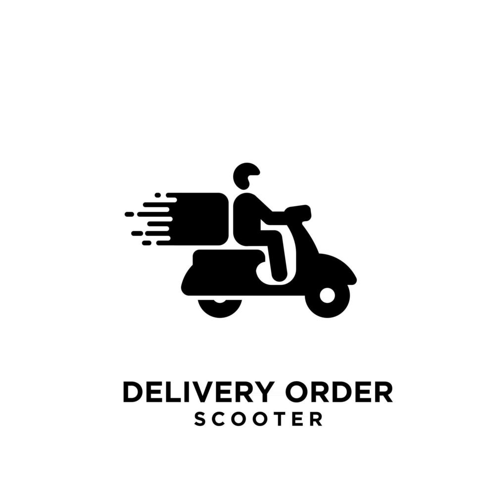 Diseño de icono de logotipo negro de mensajería de entrega de scooter simple vector