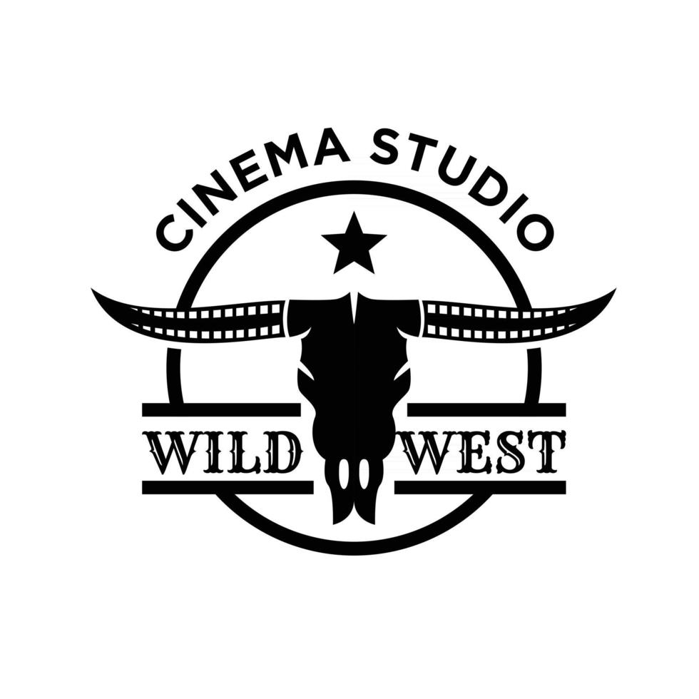 premium longhorn skull western logo icono diseño película west movie vector