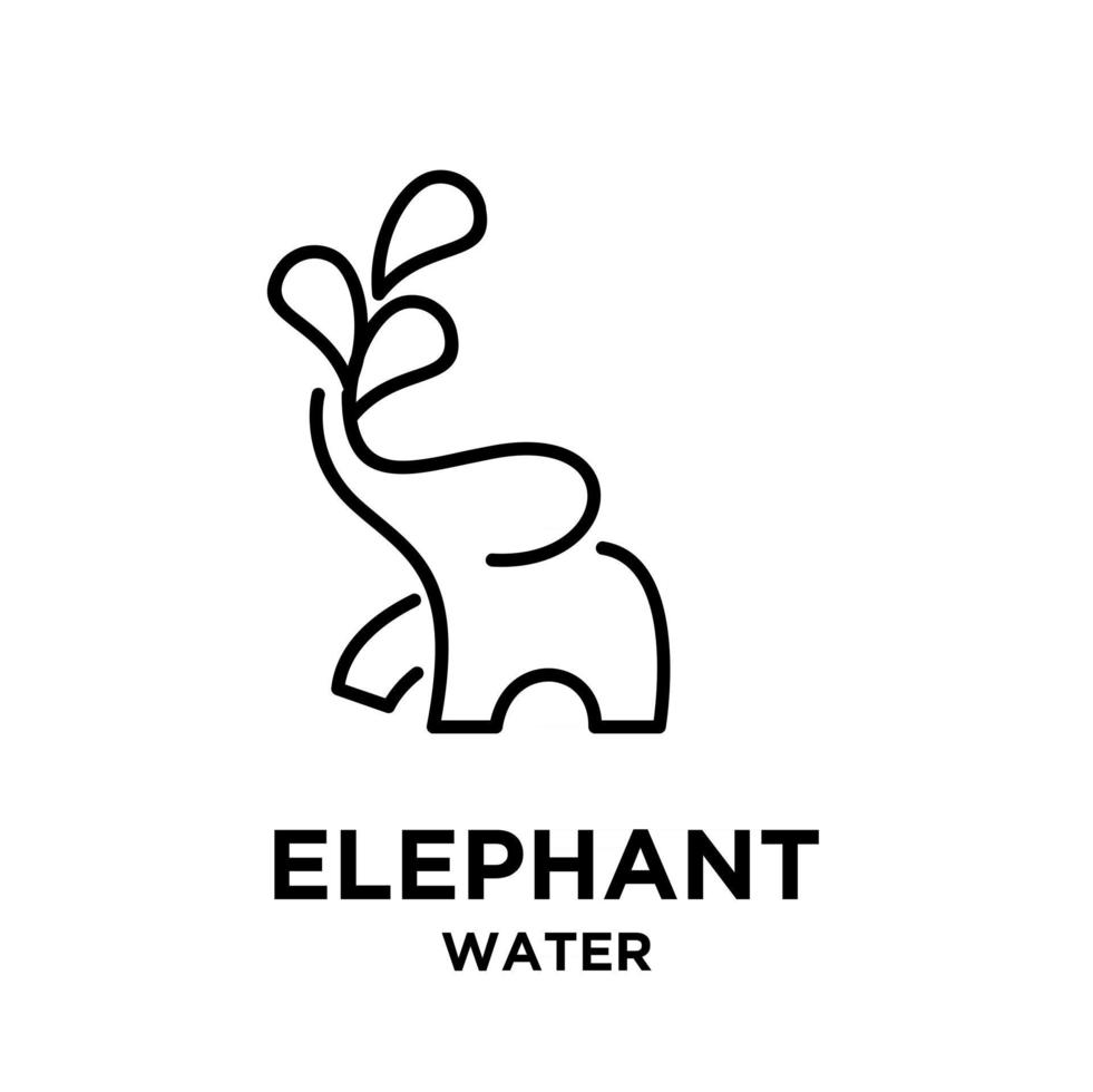 Elefante songkran simple con icono de vector de agua línea negra logo ilustración diseño fondo aislado