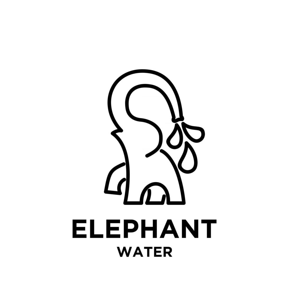Elefante songkran simple con icono de vector de agua línea negra logo ilustración diseño fondo aislado