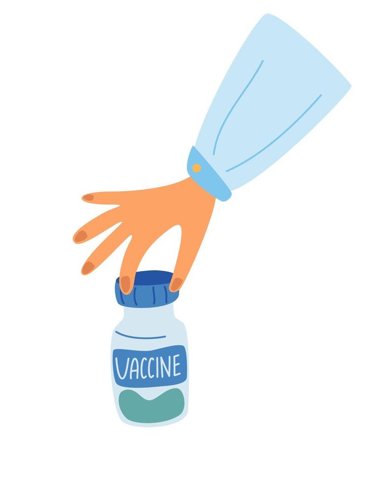 Doctor's hand holding a test tube with covid 19 vaccine. Test tube in the hand. vector