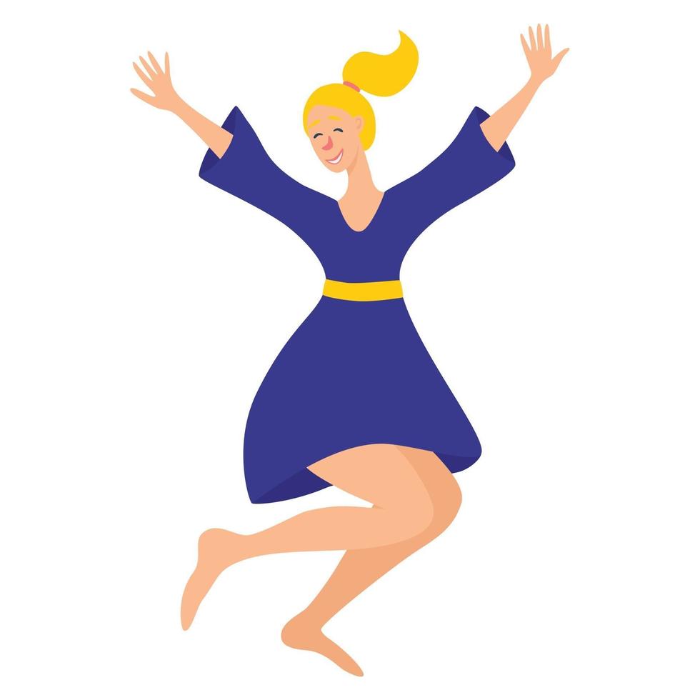 Happy blonde girl jumps in a dress. Emotions, happiness, success, joy. vector