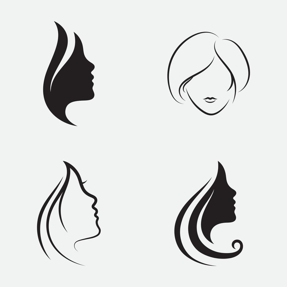 Establecer cabello mujer y rostro logo y símbolos vector