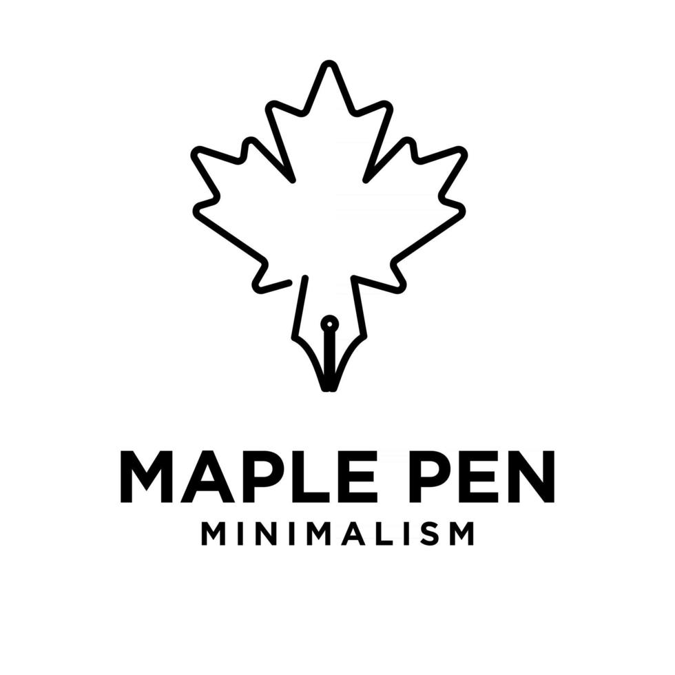 minimalism maple pen concept pen and maple leaf logo vector illustration icon design