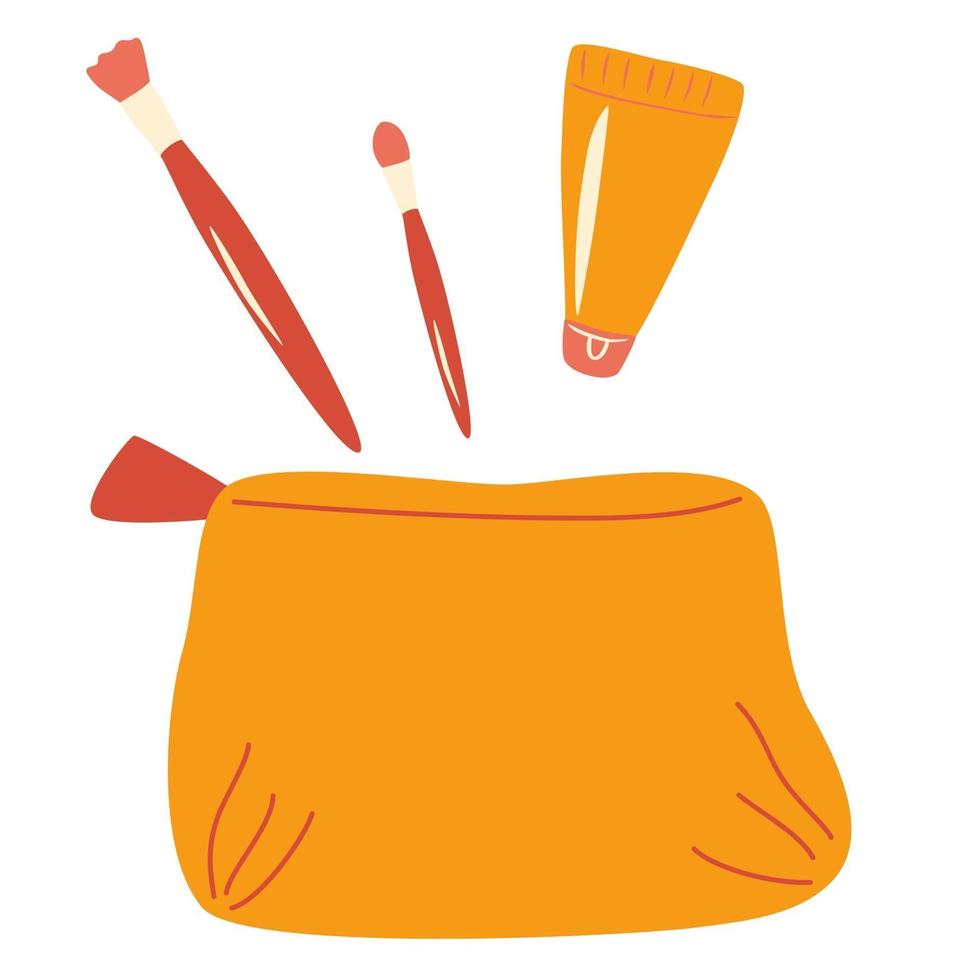 Woman's bag of cosmetics. Makeup Brushes, Lipstick, Cream. Concept of beauty bloggers, fashion and glamour. vector