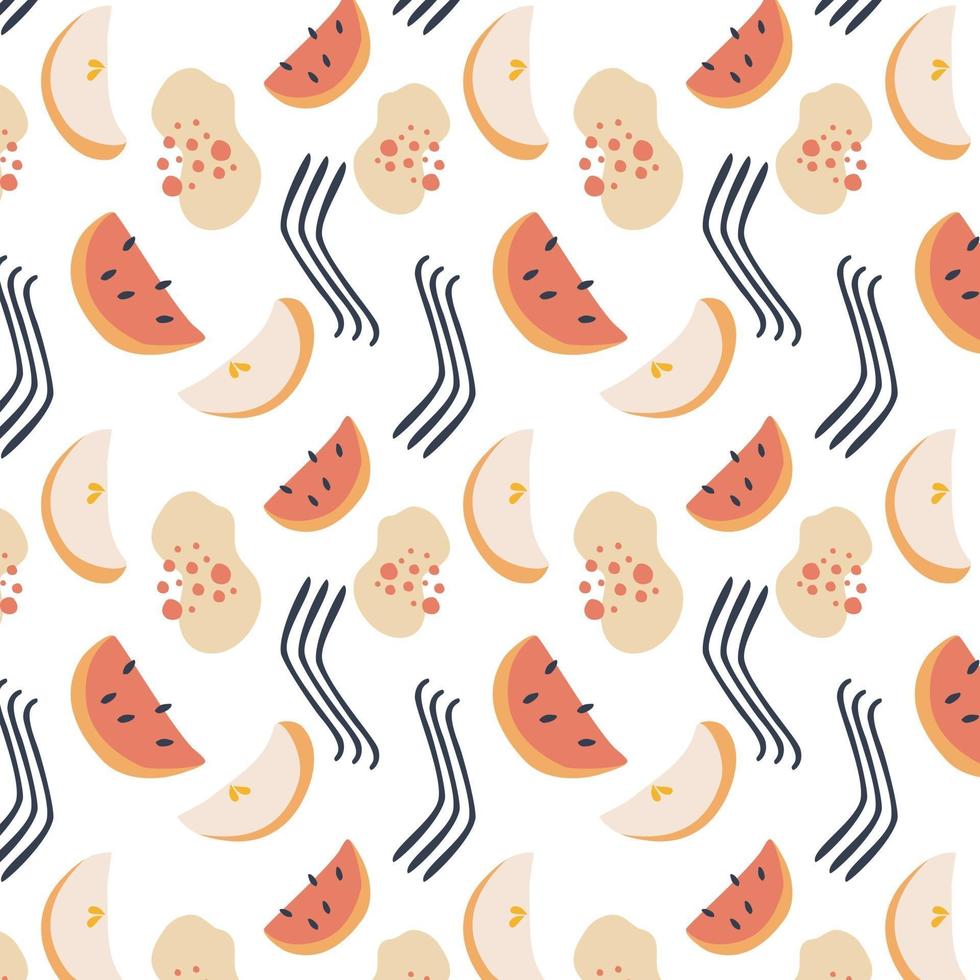 Pattern with fruit background element watermelon and pear slices. vector