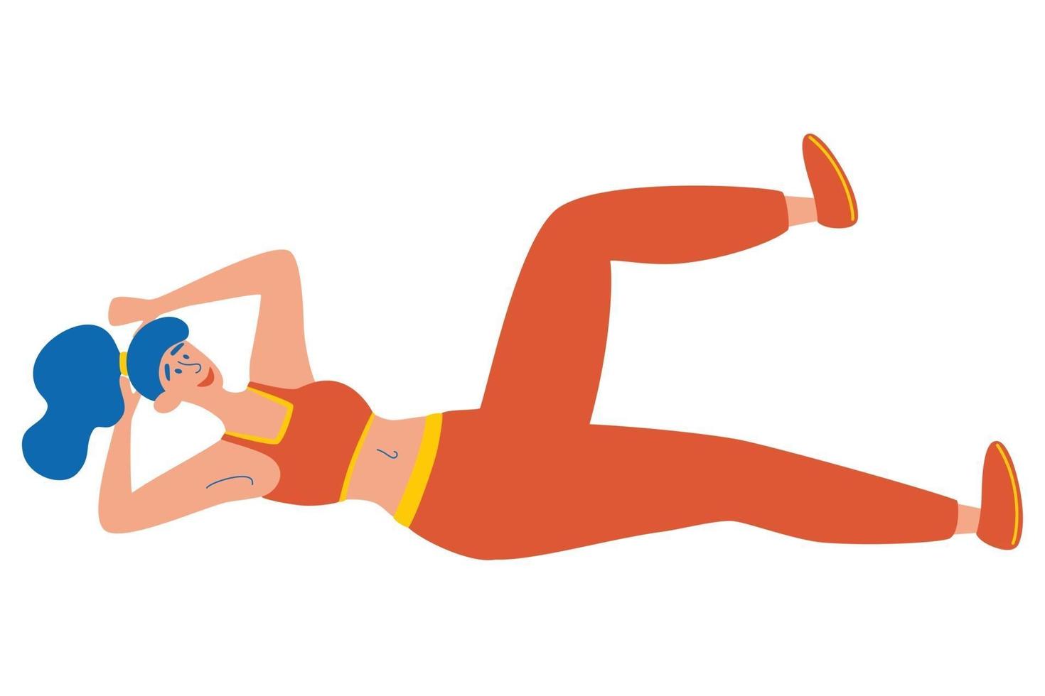 Woman training abs. A woman engaged in fitness. Domestic abdominal press exercise. vector