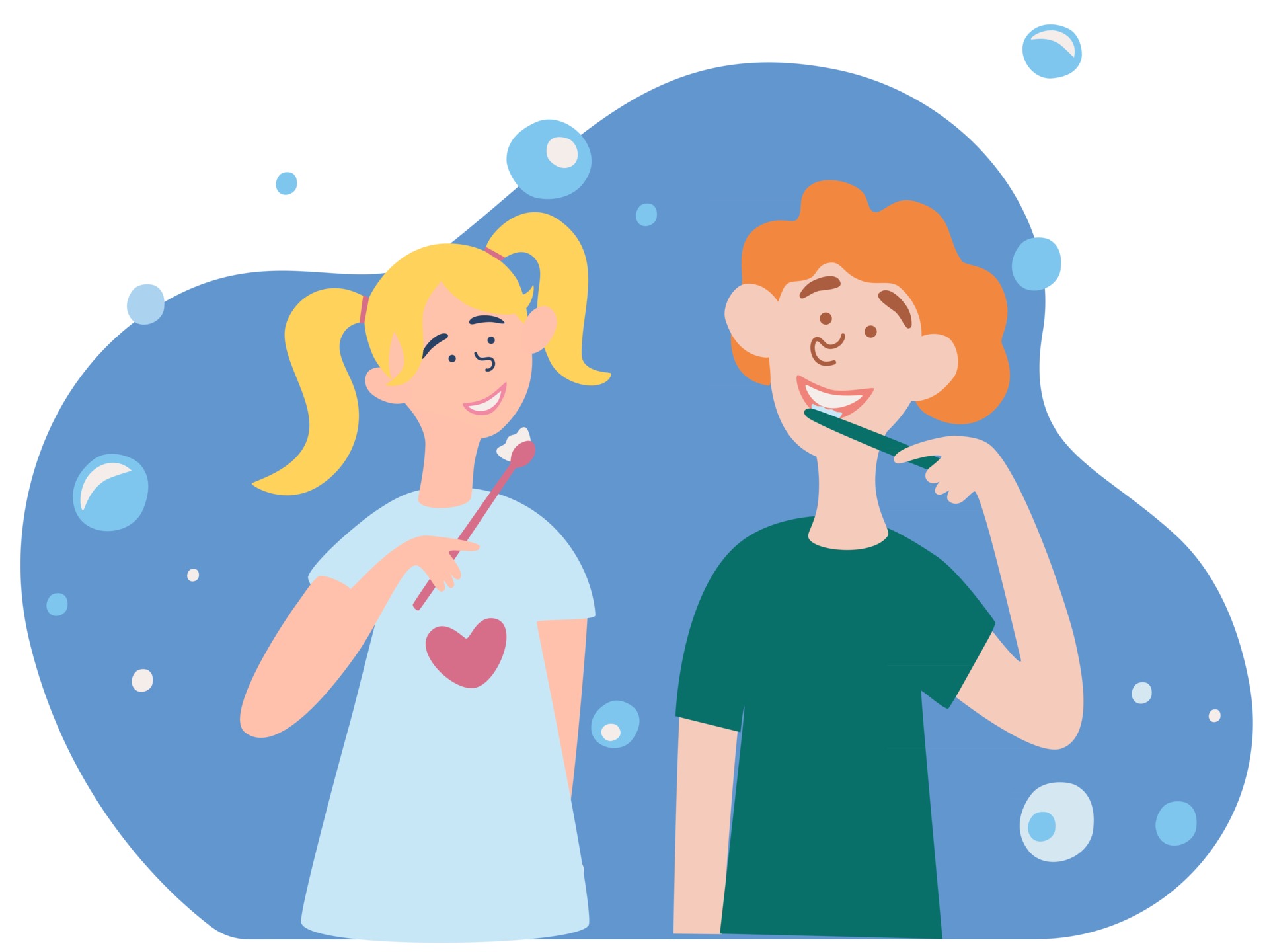 Children a boy and a girl brush their teeth. Morning routine, taking care  of dental health. Brother and sister cartoon characters. 2412773 Vector Art  at Vecteezy