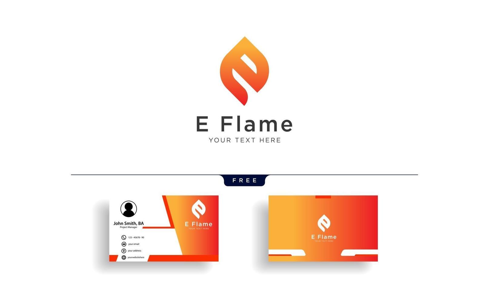 Letter E flame logo template vector illustration with business card template vector