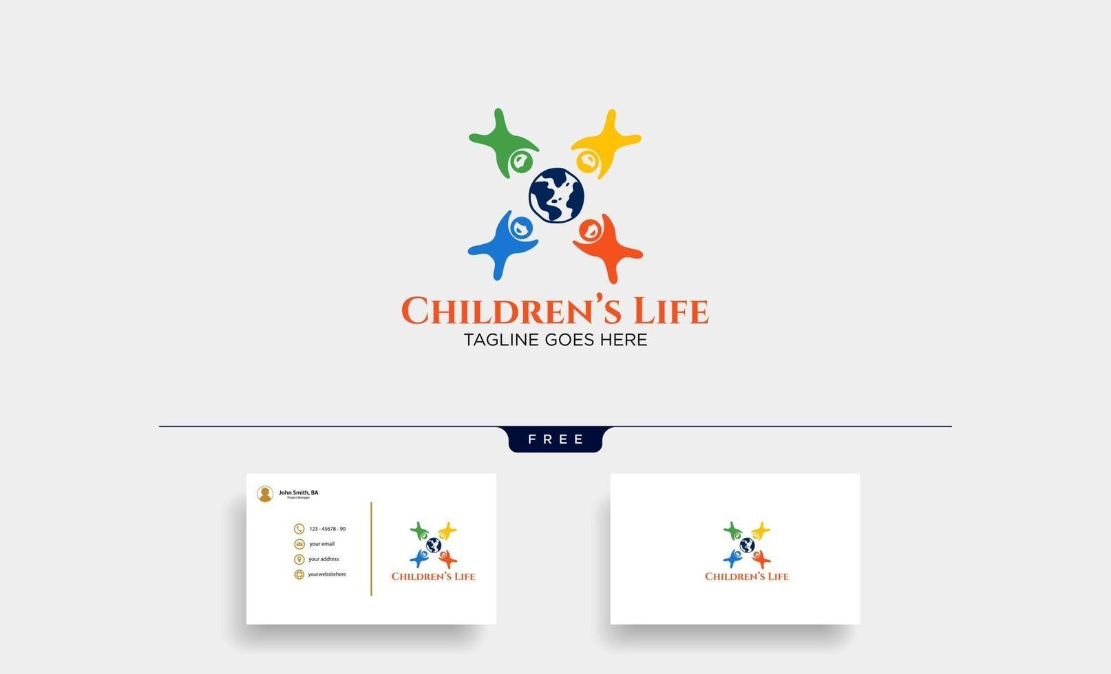 Ilustración de vector de plantilla de logotipo creativo de vida infantil con elemento de icono de tarjeta de visita