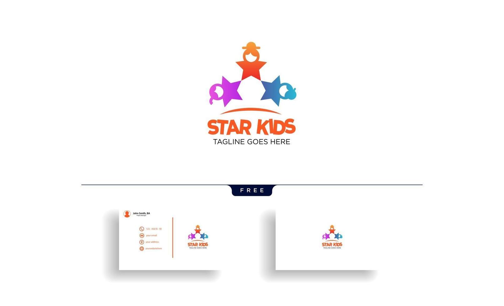 Ilustración de vector de plantilla de logotipo de idea creativa de niños estrella con vector de tarjeta de visita