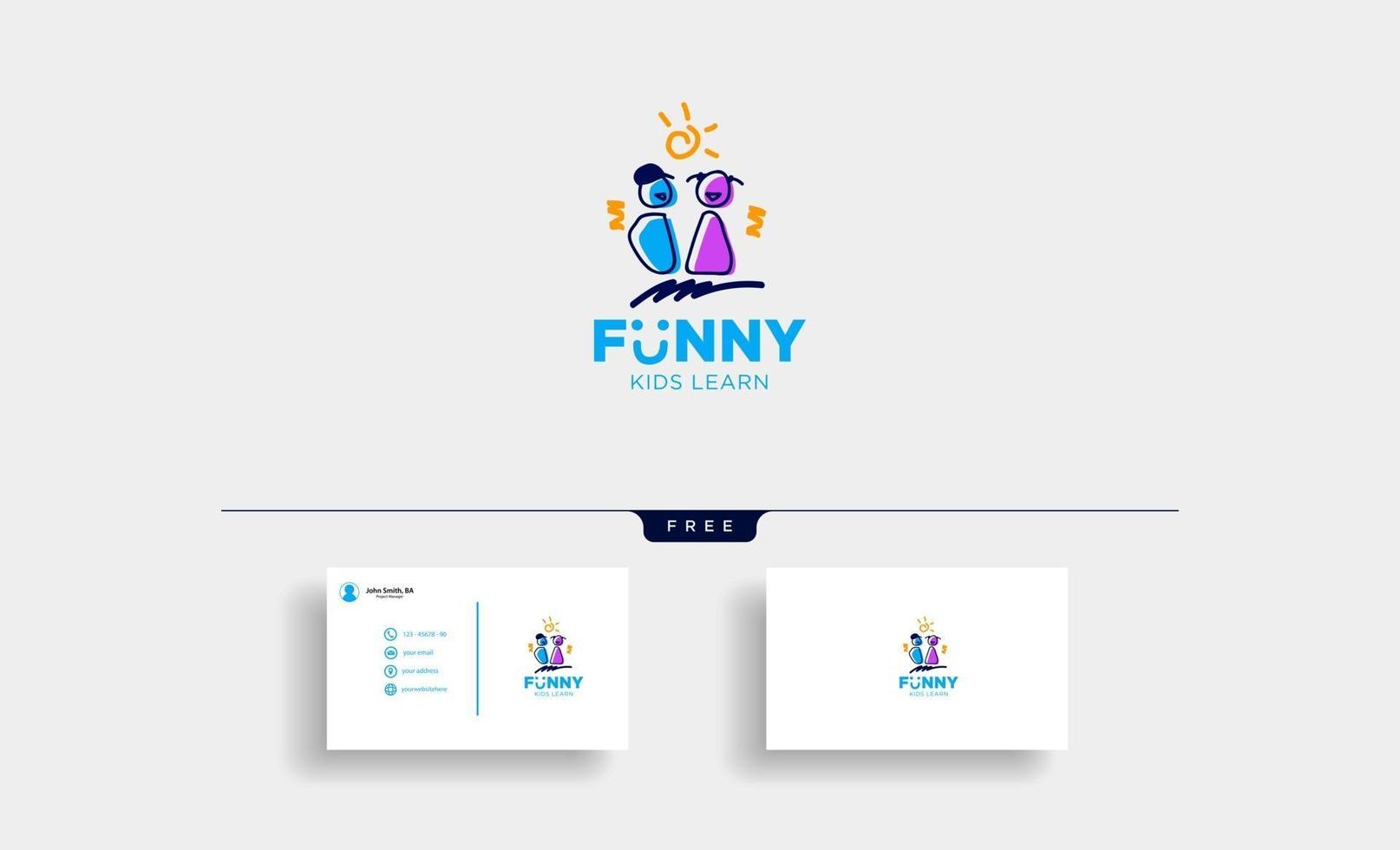 children playing group education logo template vector illustration icon elements isolated with business card vector