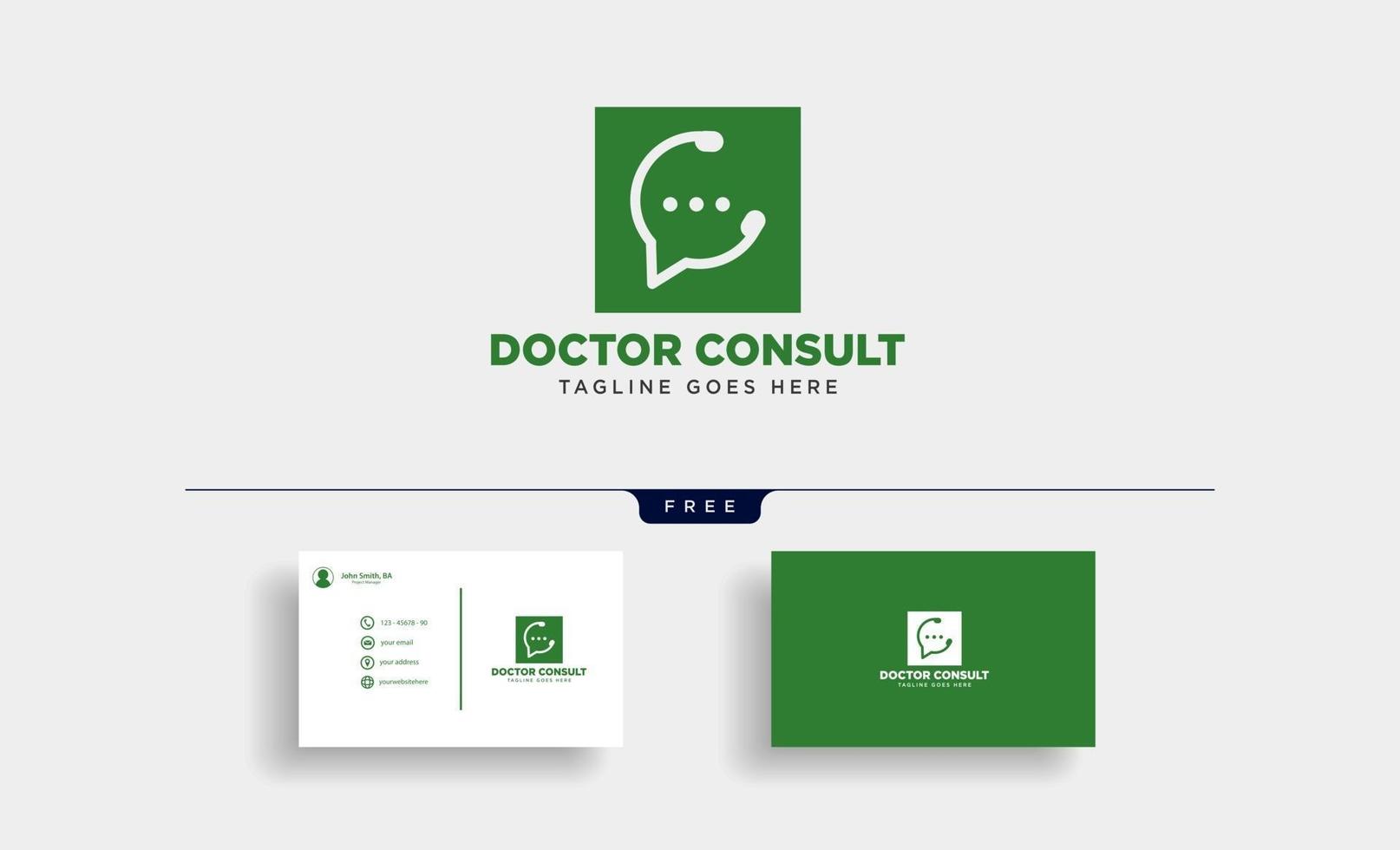 Plantilla de logotipo de comunicación de mensajes de consultor médico con elementos de icono de tarjeta de negocios aislados vector