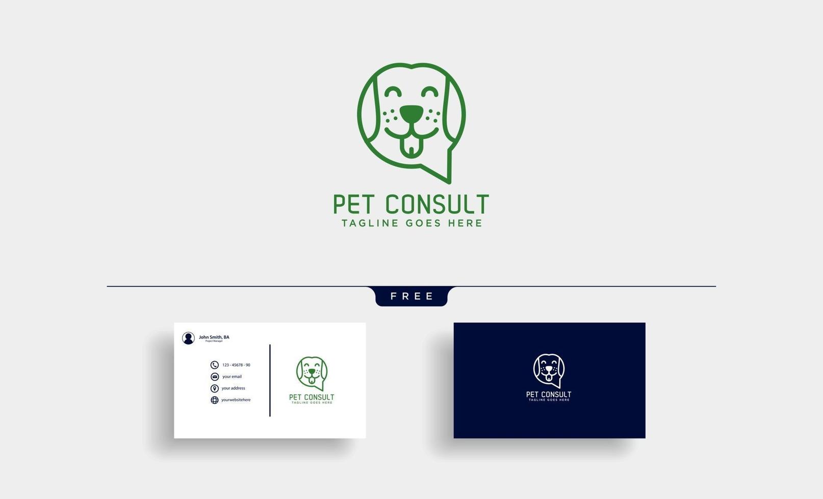 Ilustración de vector de plantilla de logotipo de consultoría de cuidado de animales de compañía con tarjeta de visita