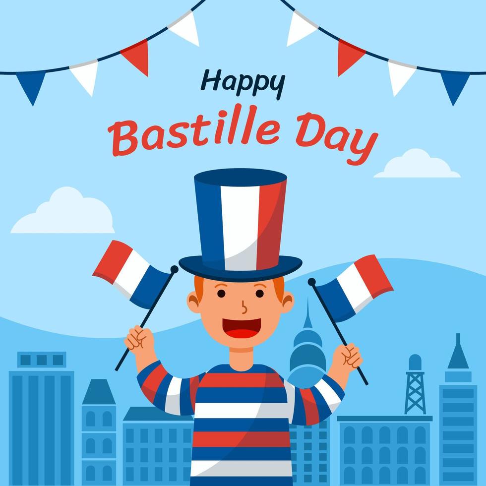 Boy Celebrating Bastille Day vector