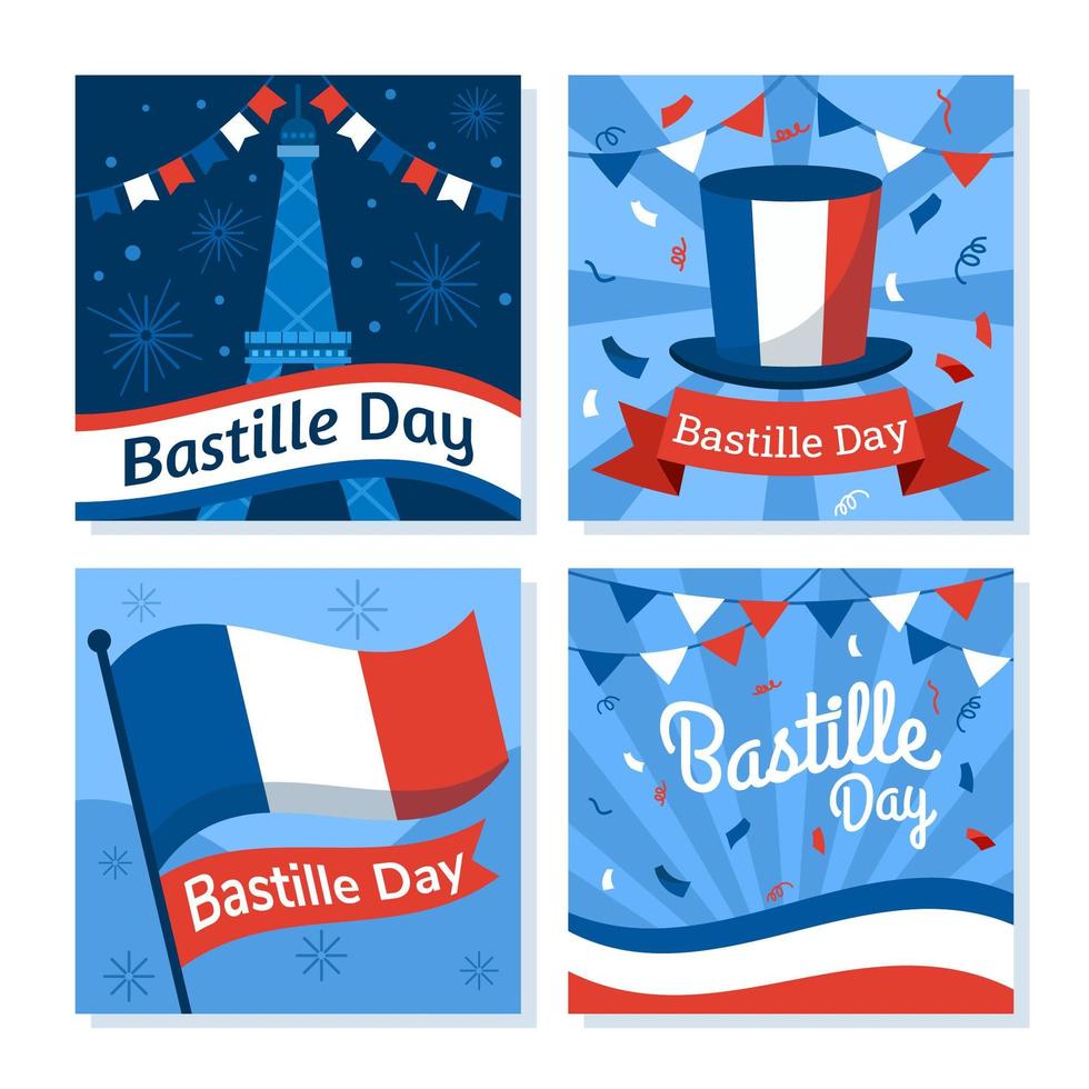 Set of Bastille Day Greeting Cards vector