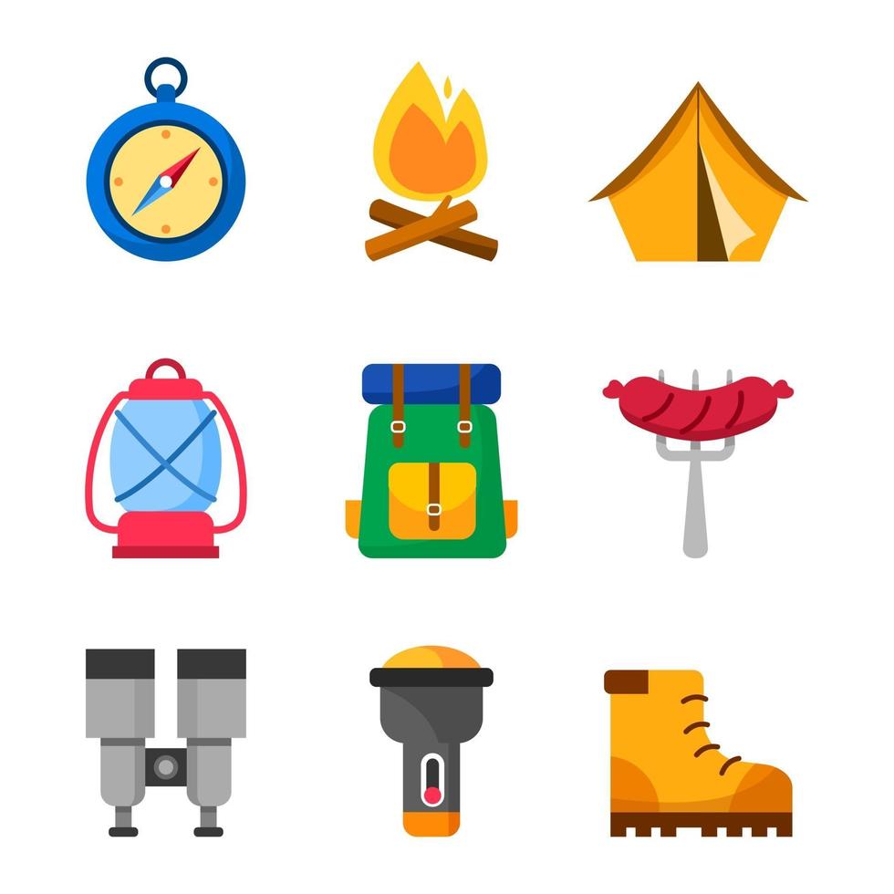 conjunto de iconos de campamento de verano vector