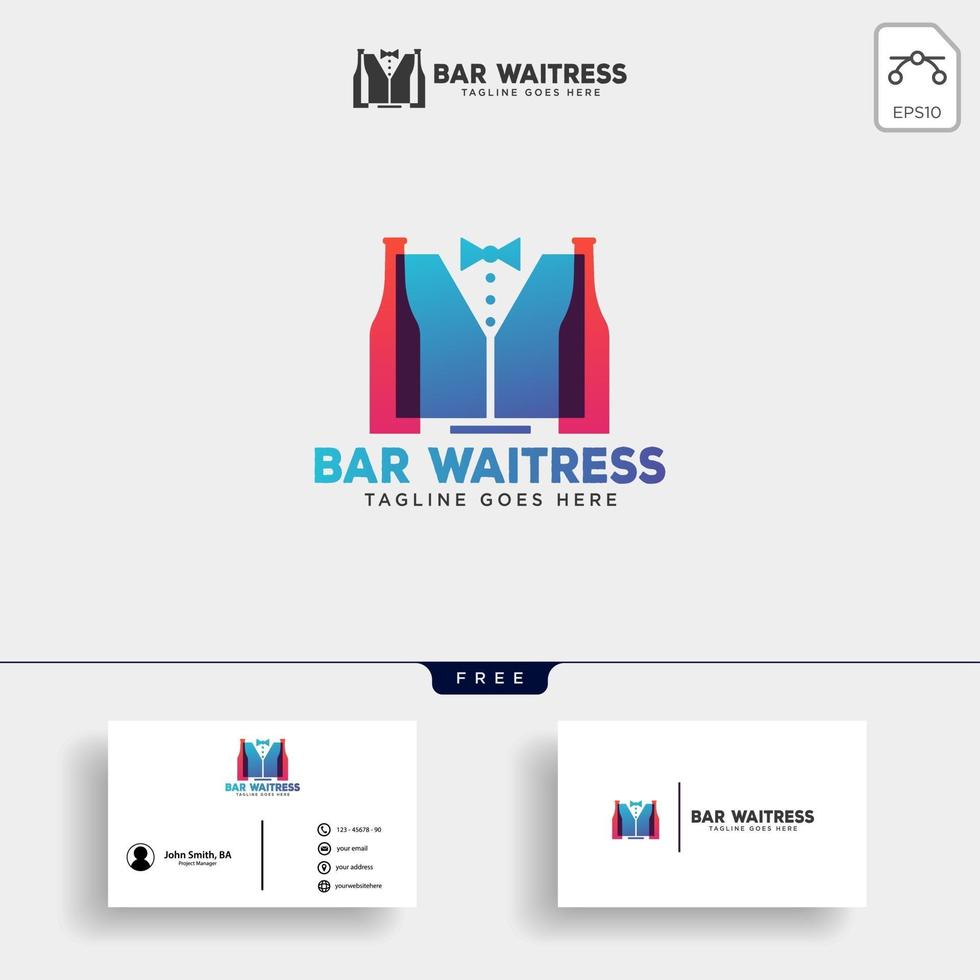 waitress bar or waiter creative logo template vector illustration with business card  vector