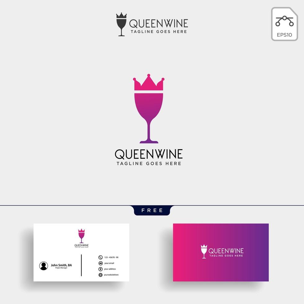 vino reino reina vino elegante plantilla de logotipo ilustración vectorial con vector de tarjeta de visita