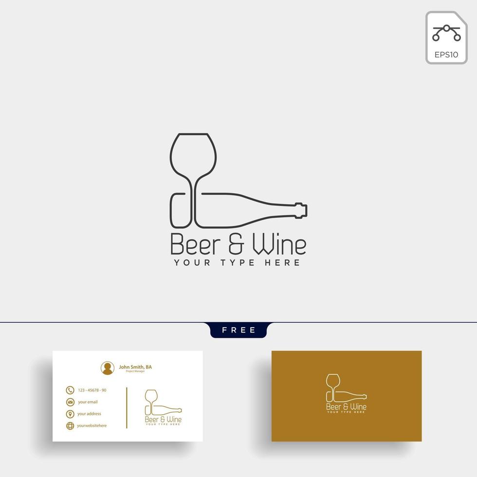 vector de elemento de icono de plantilla de logotipo creativo vaso y botella de cerveza
