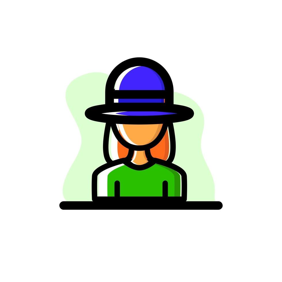 mujer, con, sombrero, conceptual, vector, icono, ilustración, diseño vector