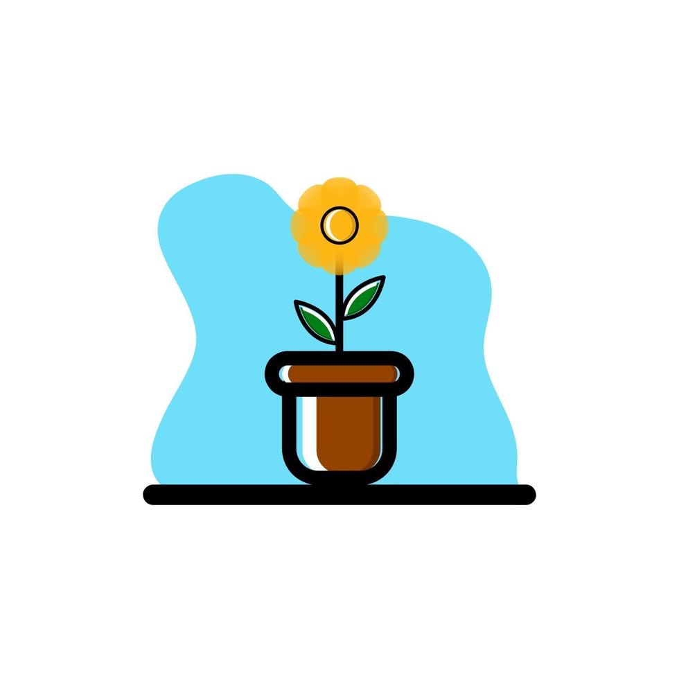 Sunflower in A Pot Conceptual Vector Illustration Icon Design
