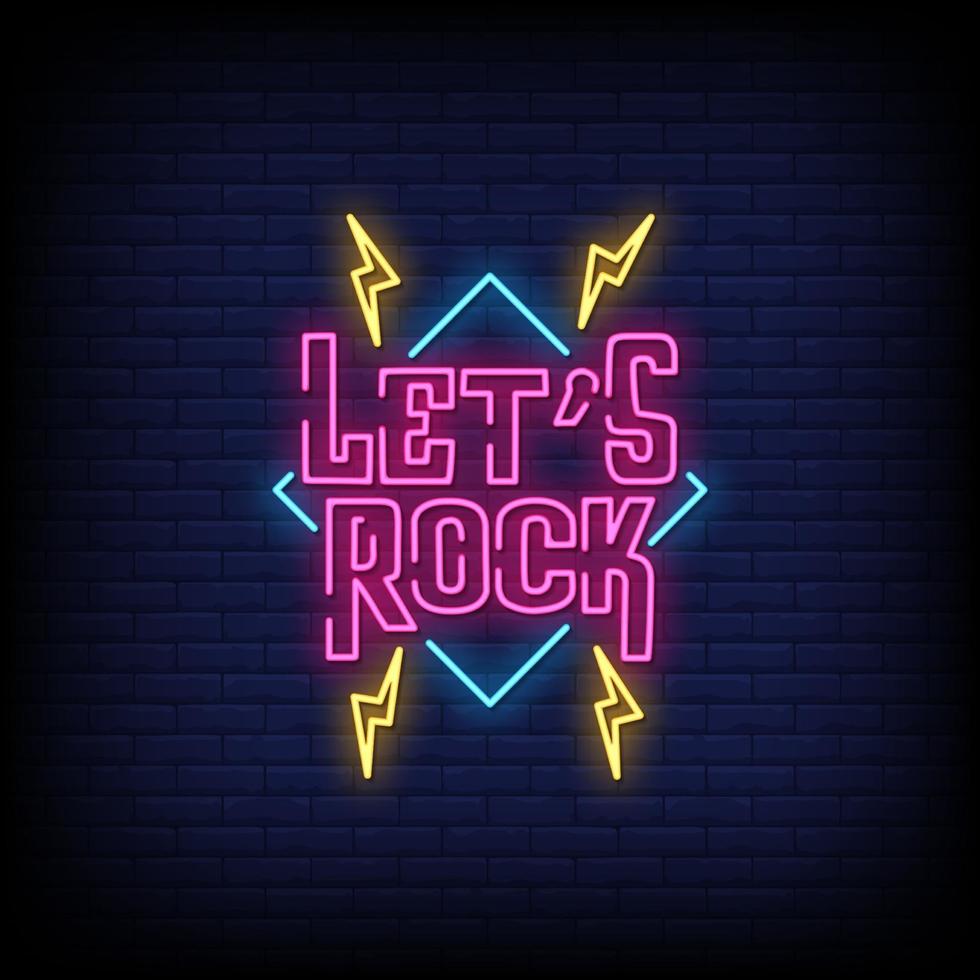 Lets Rock Neon Signs Style Text Vector