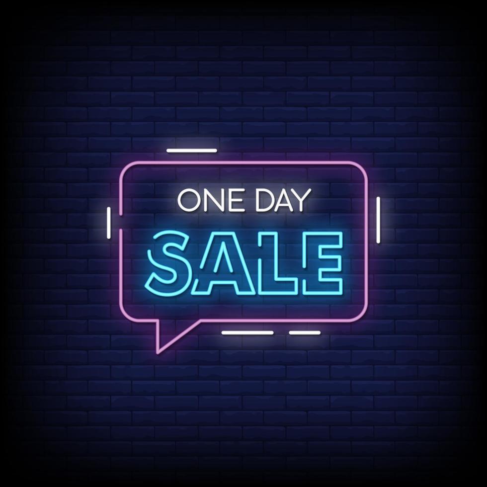 One Day Sale Neon Signs Style Text Vector