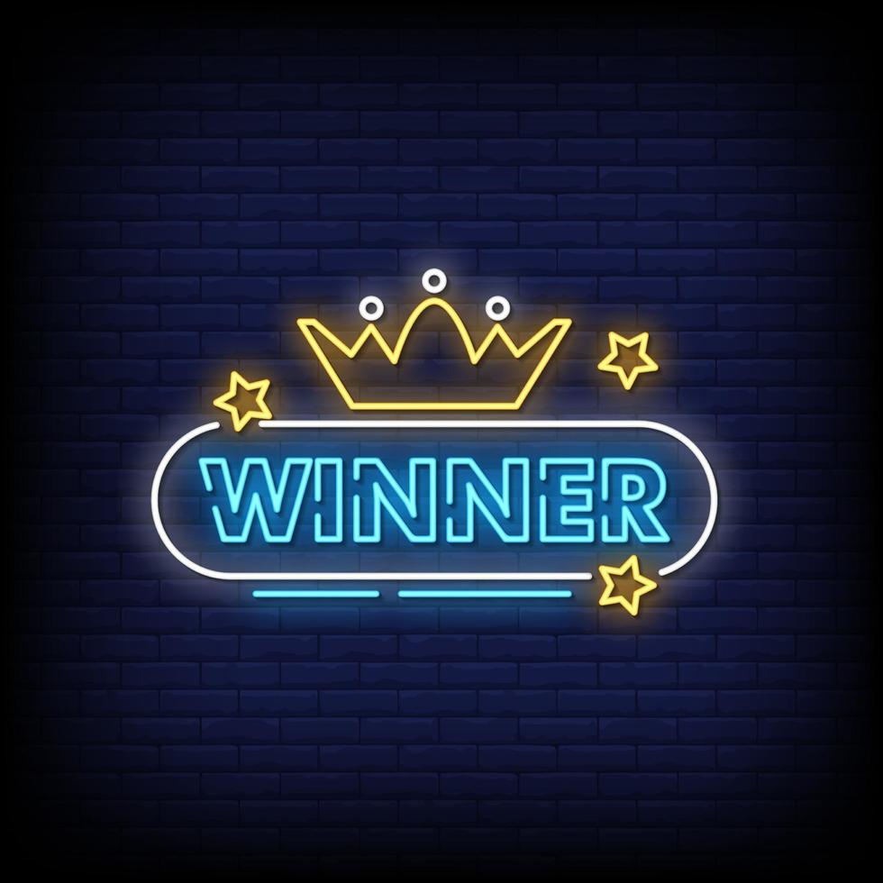 Winner Neon Signs Style Text Vector