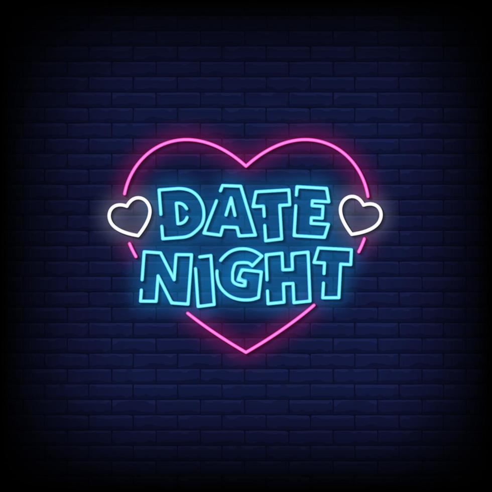 Date Night Neon Signs Style Text Vector