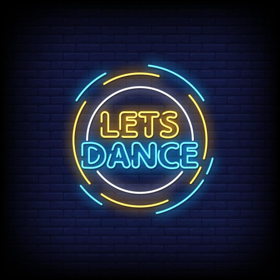 vamos a bailar letreros de neón estilo vector de texto