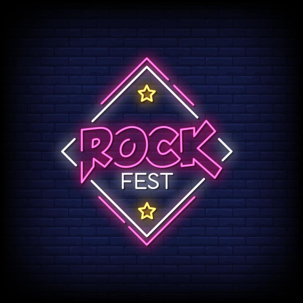 Rock Festival Neon Signs Style Text Vector