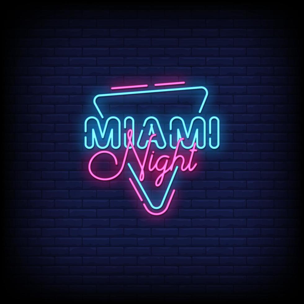 vector de texto de estilo de letreros de neón de la noche de miami