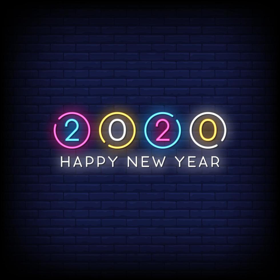 feliz año nuevo 2020 letreros de neón estilo vector de texto